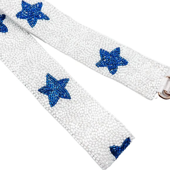 NEW White Blue Seed Beaded Crossbody Strap Dallas Cowboys Kentucky Wildcats Fans - Picture 1 of 5